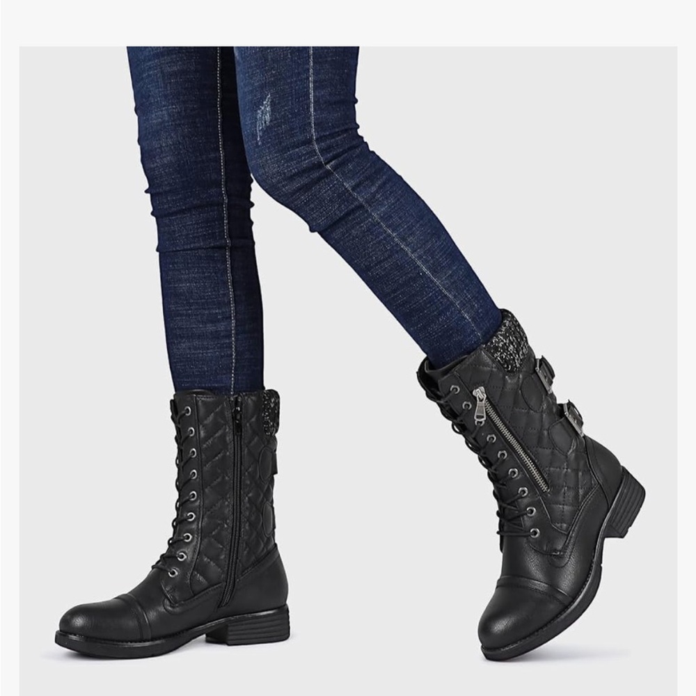 Stylish Black Quilted Combat Boots